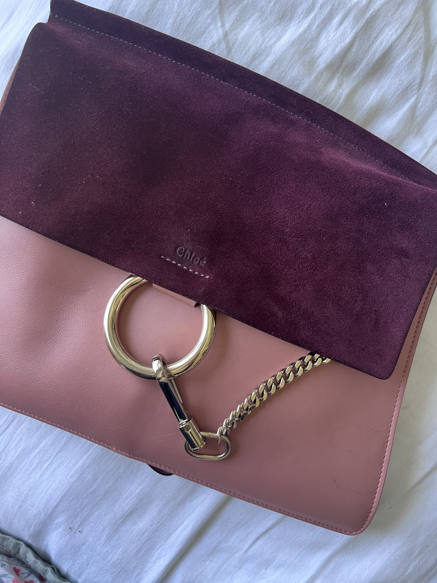 Chloé Chloé Faye Shoulder Bag Leather Suede Pink Burgundy