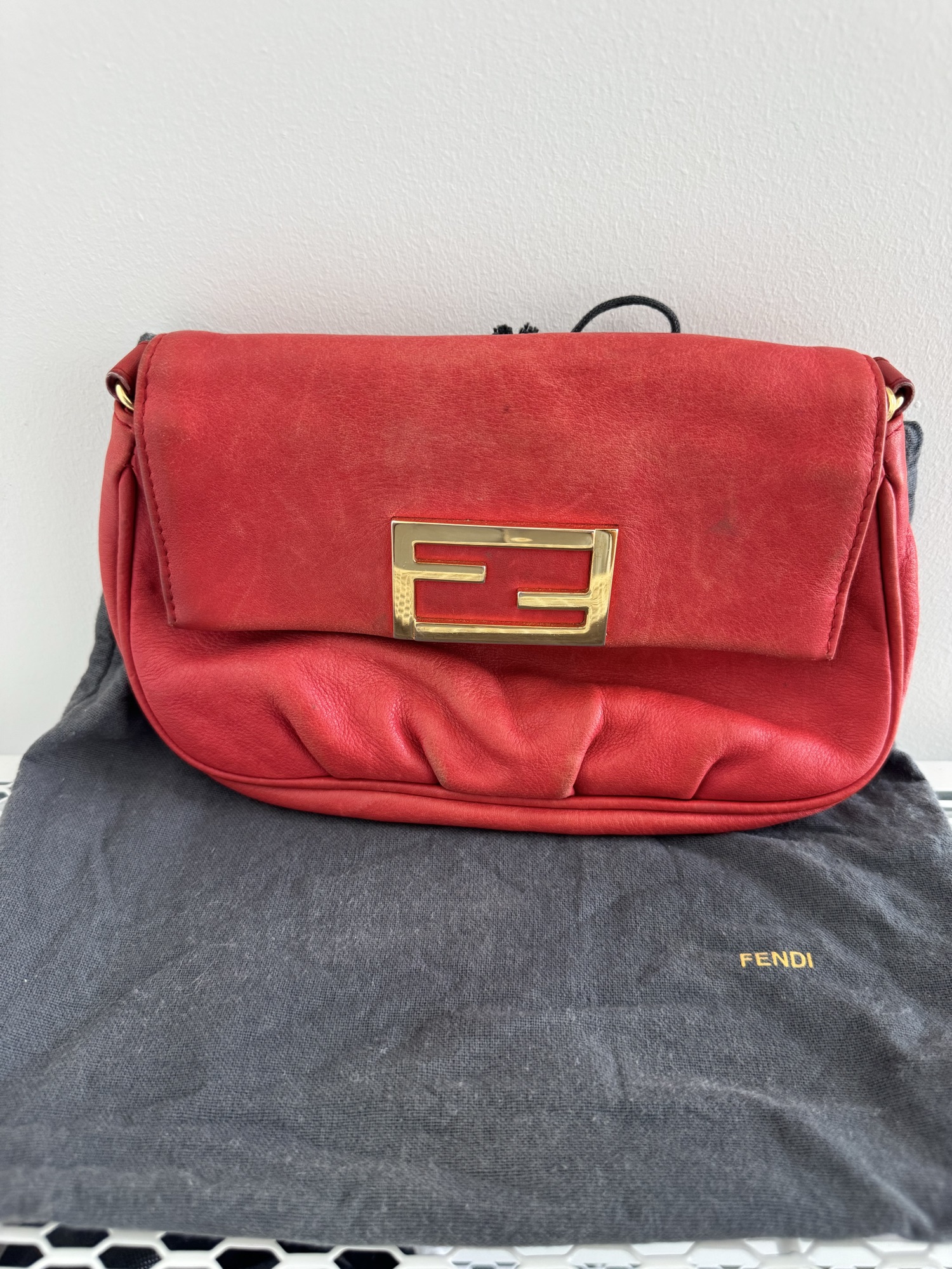 Fendi Fendi Fendista Pochette Red Leather Crossbag
