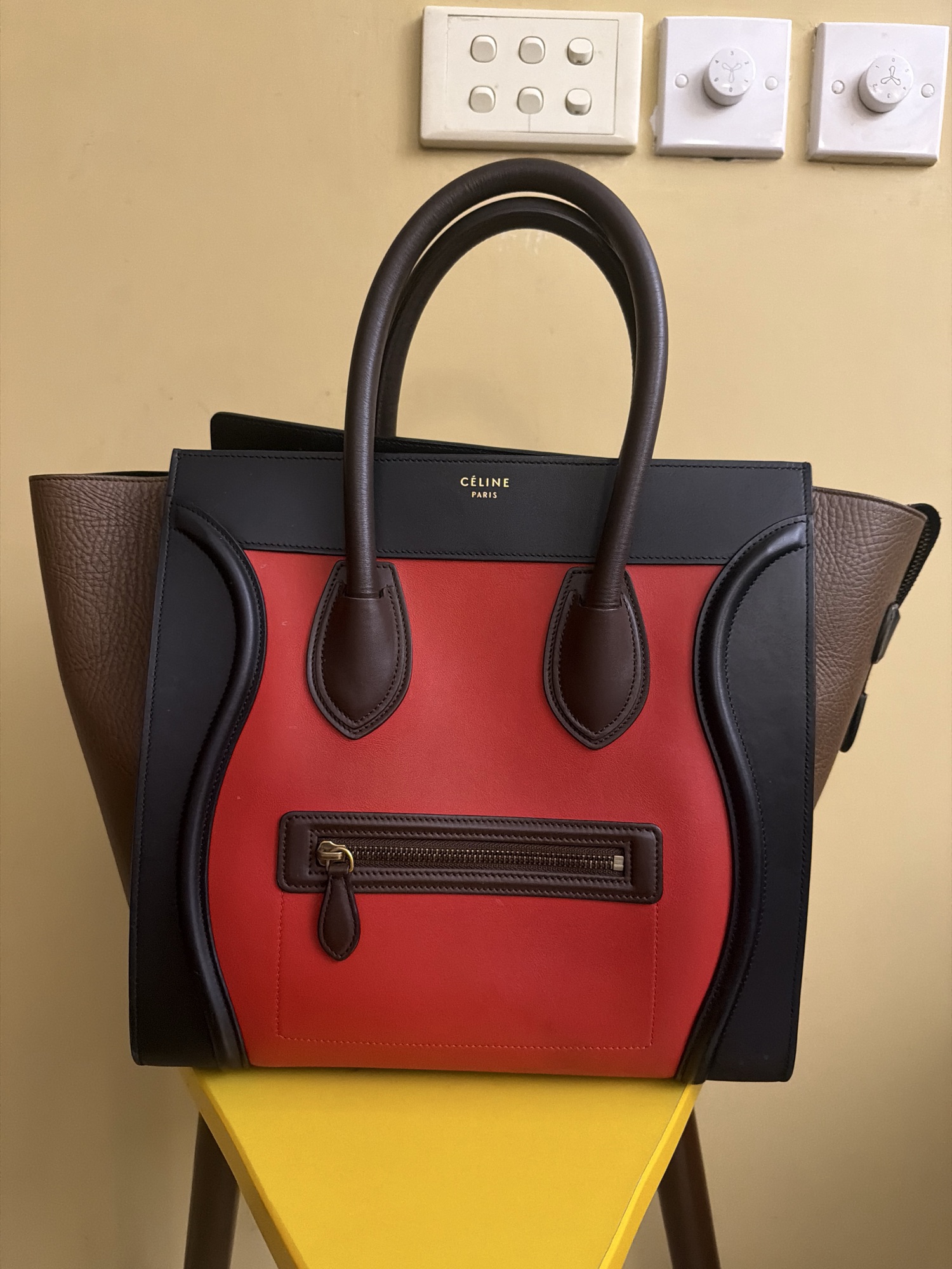 CELINE Celine Luggage Phantom Tote Leather Red Brown