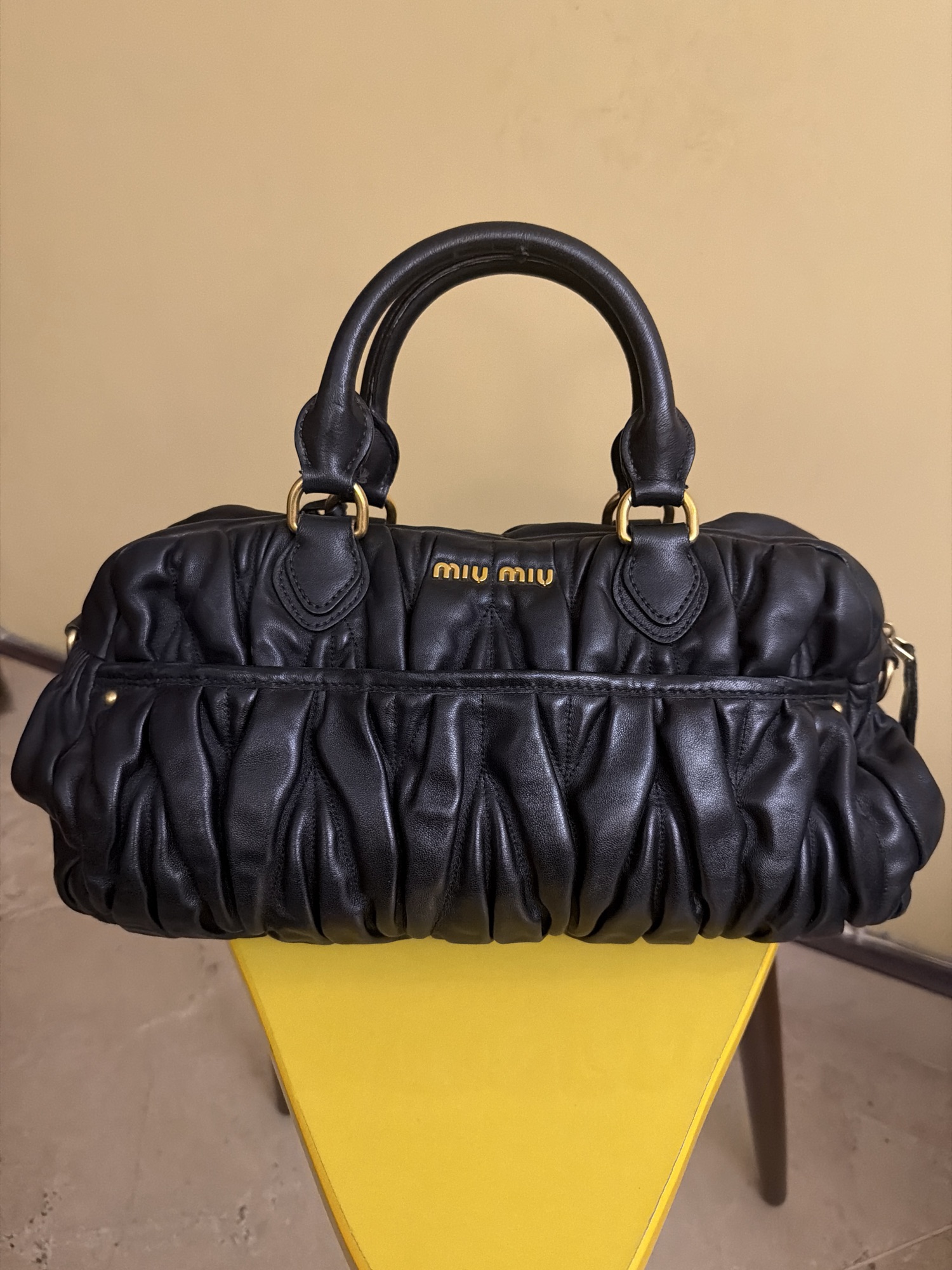 Miu Miu Miu Miu Matelassé Leather Top Handle Bag Black