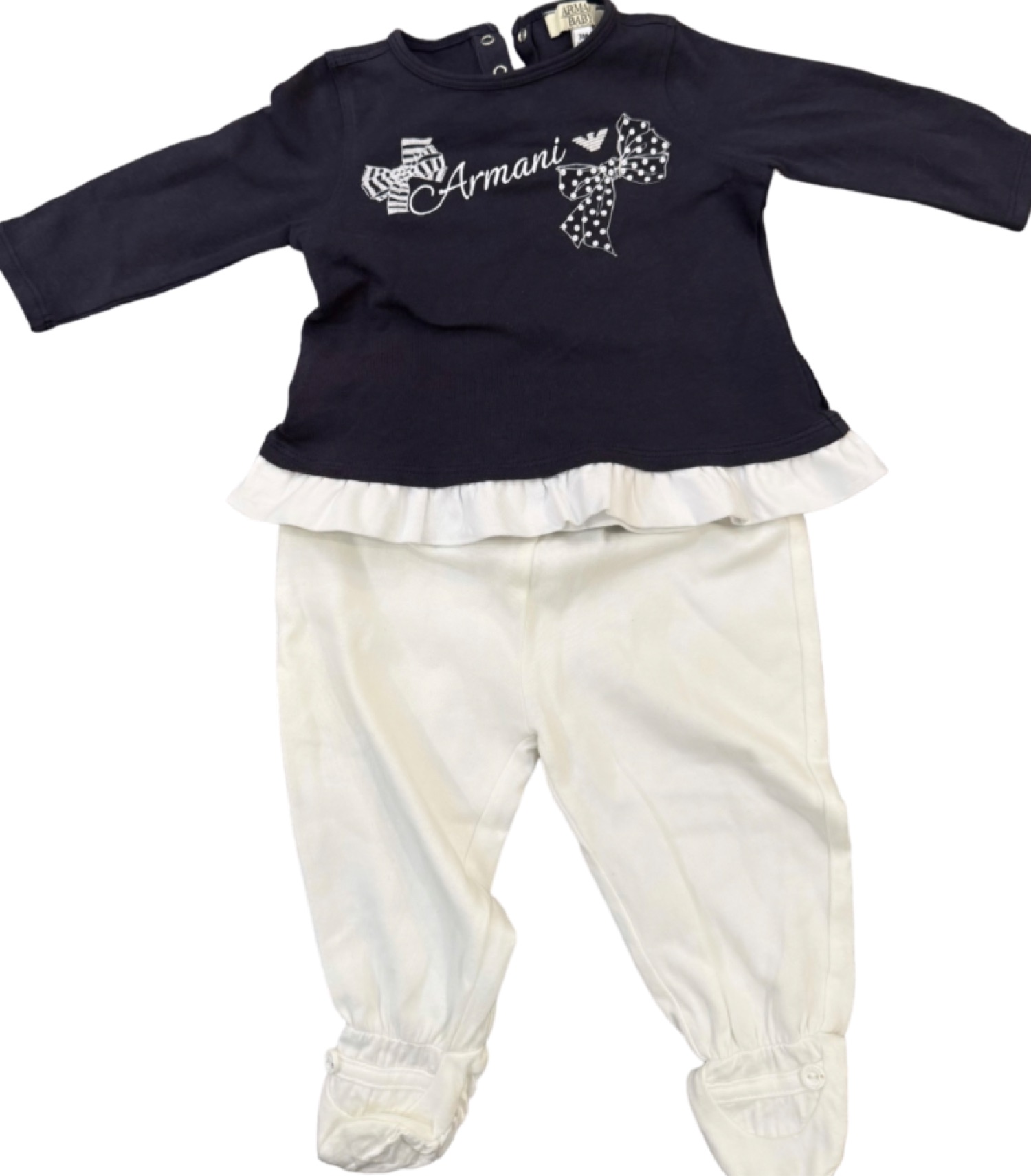 Armani Junior Armani Baby 3-6 Months Cotton Two-Piece Set Navy & White